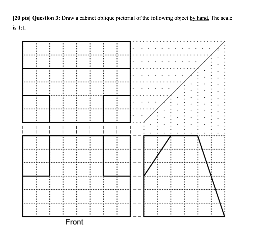 Solved [20 pts] Question 3: Draw a cabinet oblique pictorial | Chegg.com