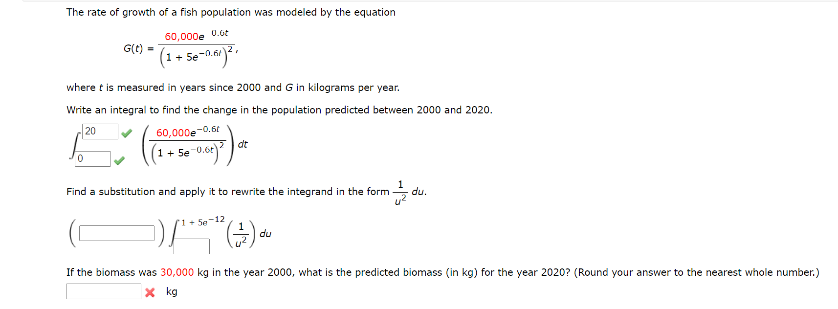 Solved The rate of growth of a fish population was modeled | Chegg.com
