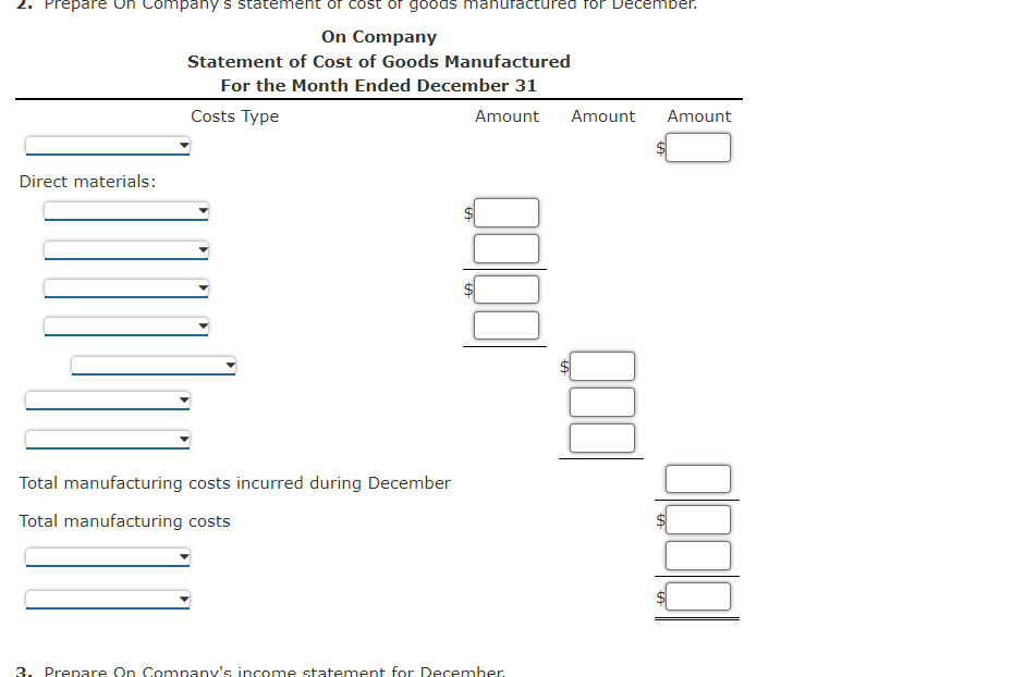 Solved Manufacturing Income Statement, Statement of Cost of | Chegg.com
