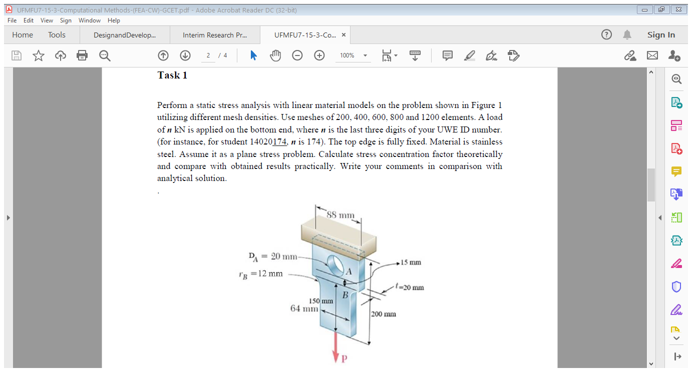 Solved Perform a static stress analysis with linear material | Chegg.com