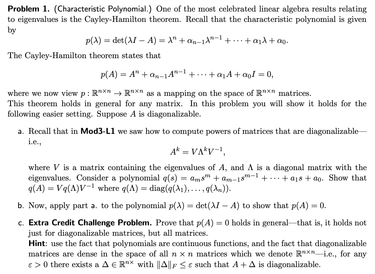Solved Problem 1. (Characteristic Polynomial.) One of the | Chegg.com