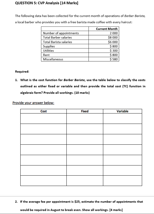 Solved QUESTION 5: CVP Analysis (14 Marks] The following | Chegg.com