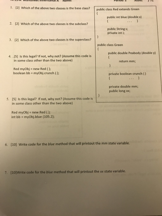 Solved 1. 12] Which of the above two classes is the base | Chegg.com