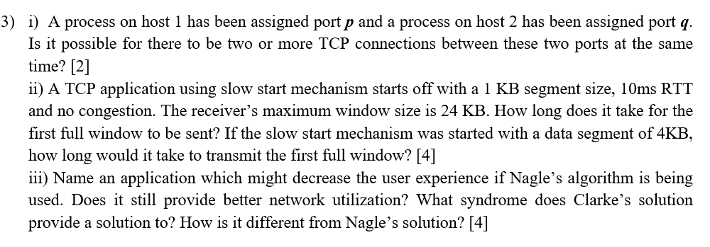 Solved 3) i) A process on host 1 has been assigned port p | Chegg.com