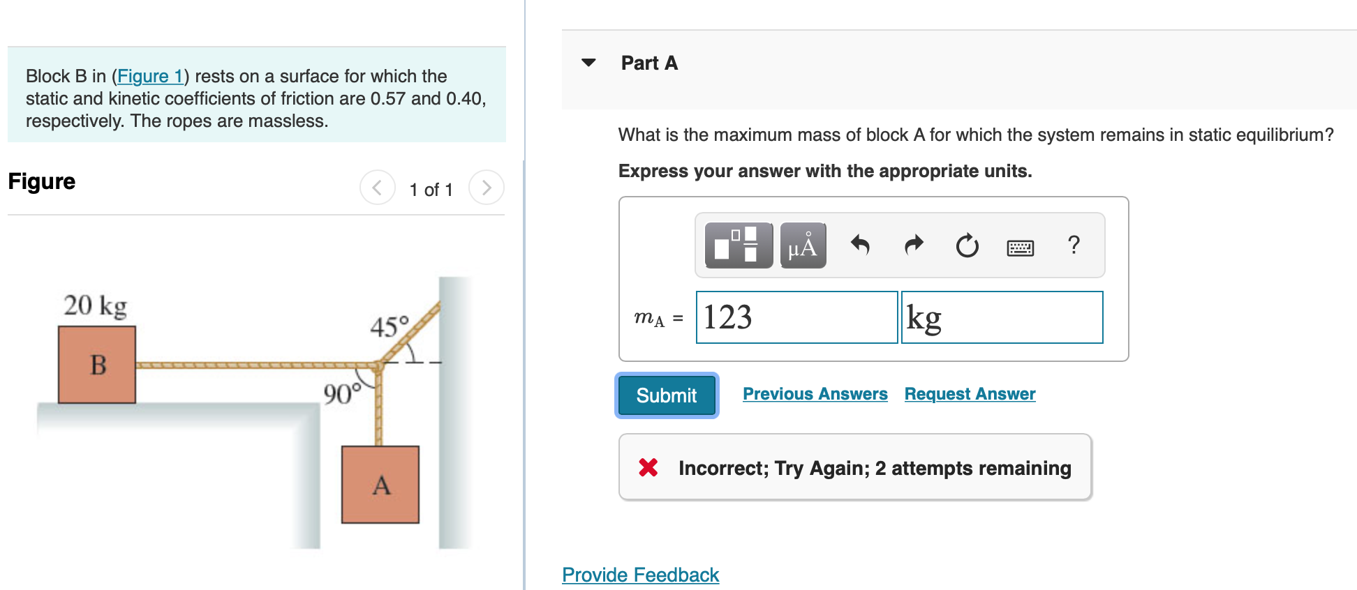 Solved Block B in (Figure 1) rests on a surface for which | Chegg.com