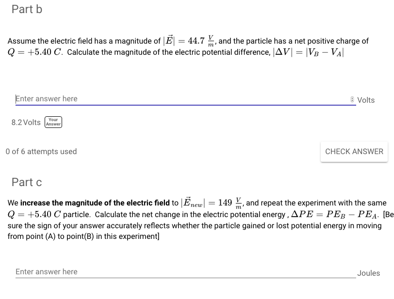 Solved Part b Assume the electric field has a magnitude of | Chegg.com