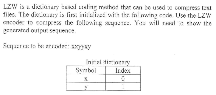 Solved LZW is a dictionary based coding method that can be | Chegg.com