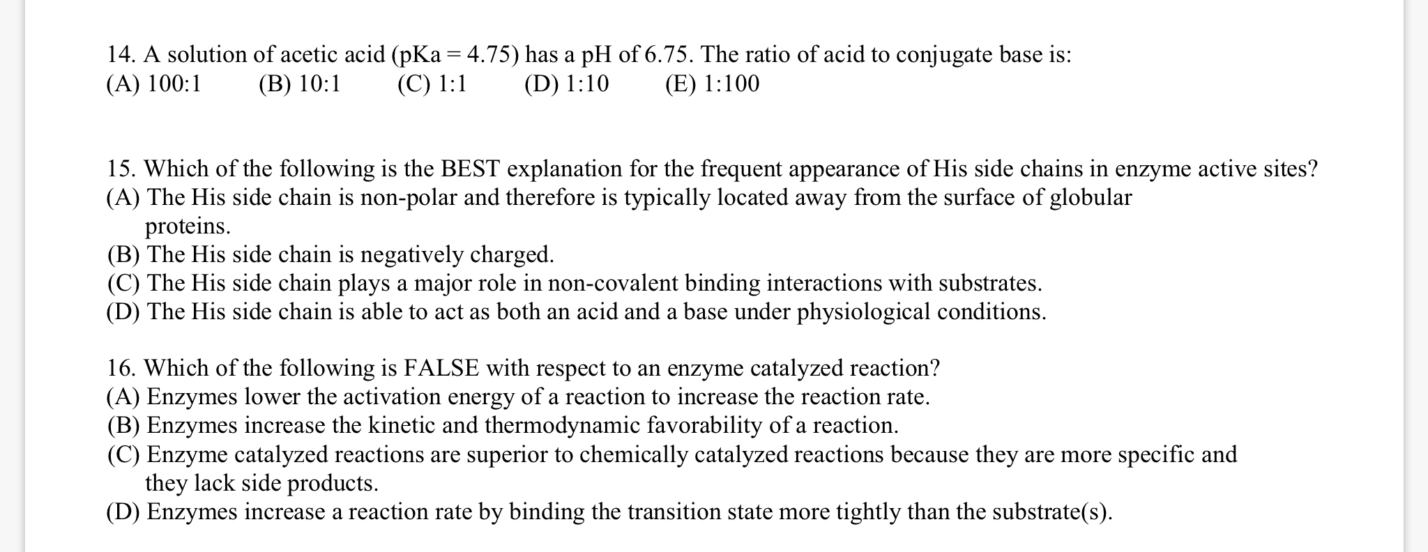 Solved 14. A solution of acetic acid (pKa = 4.75) has a pH | Chegg.com