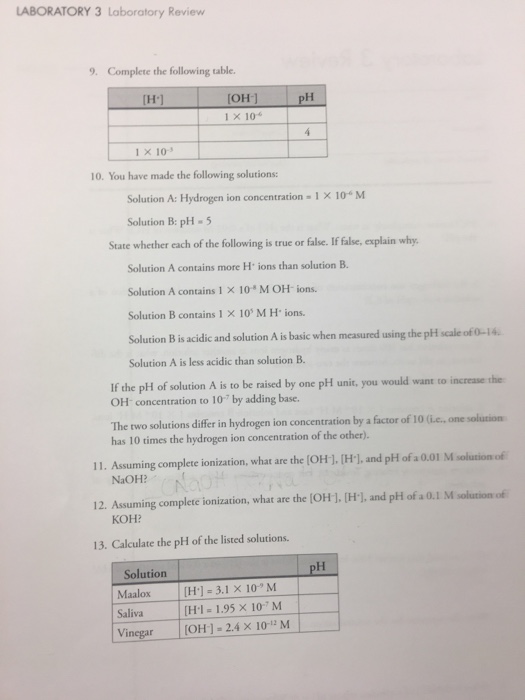 Solved LABORATORY 3 Laboratory Review 9. Complete the | Chegg.com