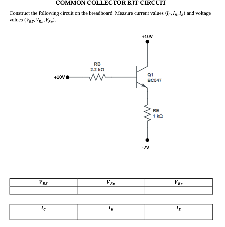 Solved COMMON COLLECTOR BJT CIRCUITConstruct The Following | Chegg.com