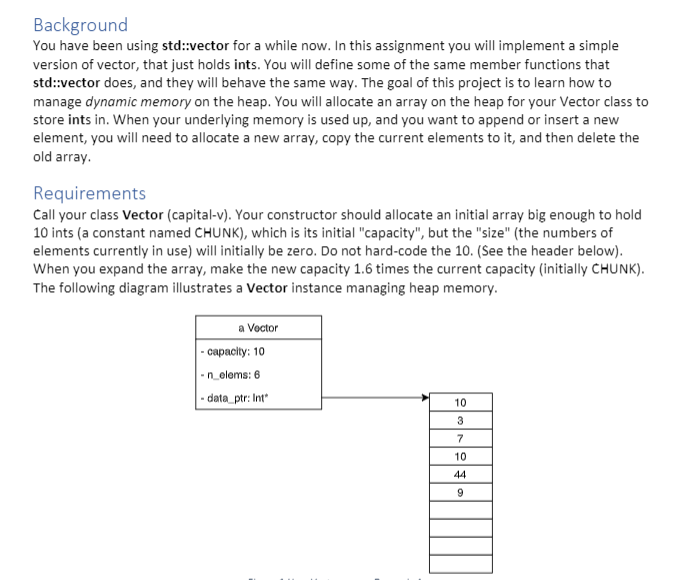 Solved I need to implement a Vector class in C++ using | Chegg.com