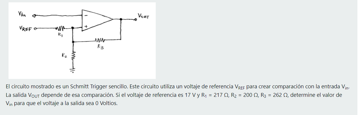 Yin Vout + VREF ww R M R2 R2 Who El circuito mostrado es un Schmitt Trigger sencillo. Este circuito utiliza un voltaje de ref