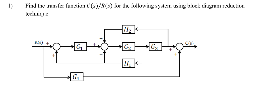 Solved 1)Find the transfer function C(s)/R(s) for the | Chegg.com