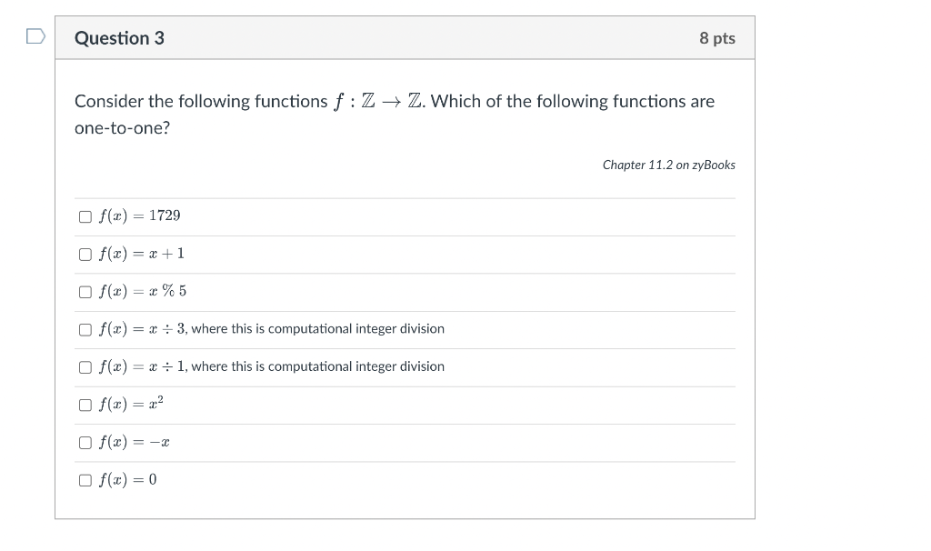 Solved Question 3 8 pts Consider the following functions f | Chegg.com