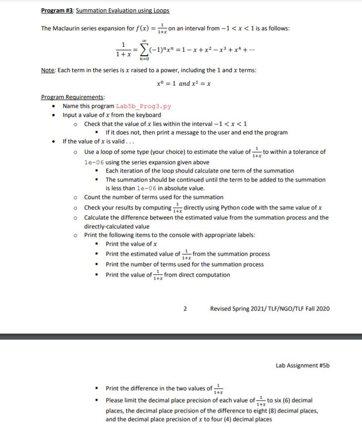 Solved Program #3: Summation Evaluation using Loops The | Chegg.com