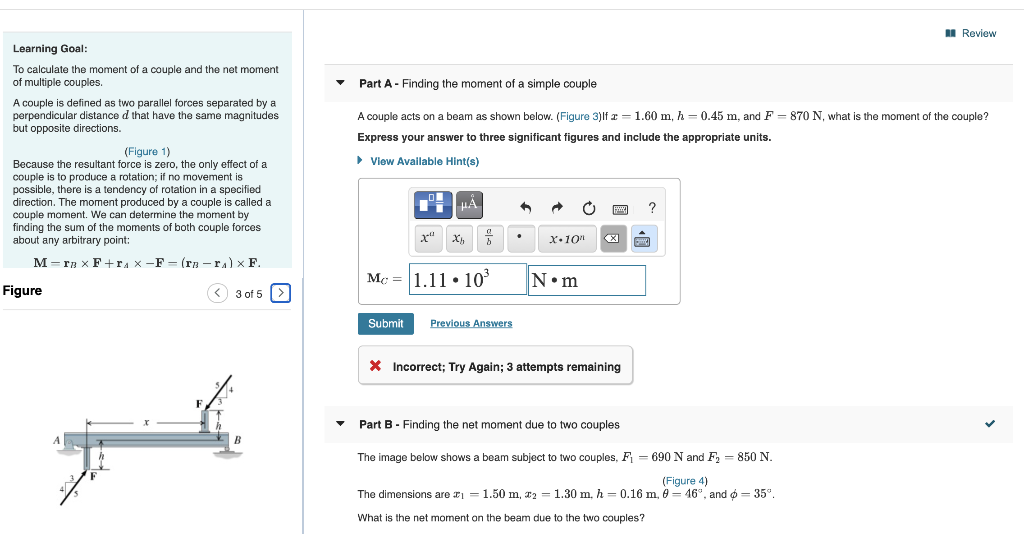 Solved Review Part A - Finding the moment of a simple couple | Chegg.com