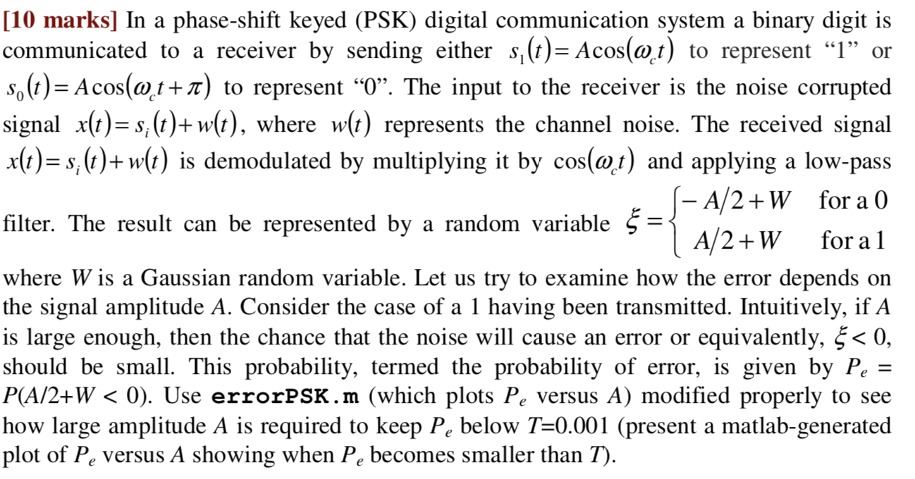 [10 marks] In a phase-shift keyed (PSK) digital | Chegg.com