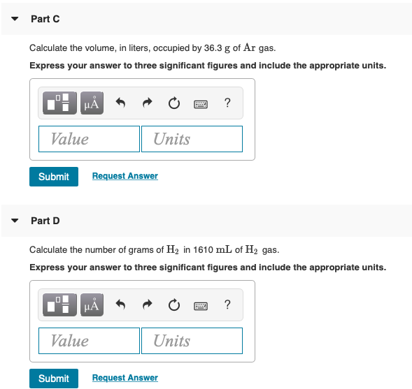 Solved Part C Calculate The Volume In Liters Occupied B Chegg Com