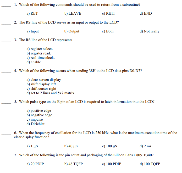 Solved 1. Which of the following commands should be used to | Chegg.com