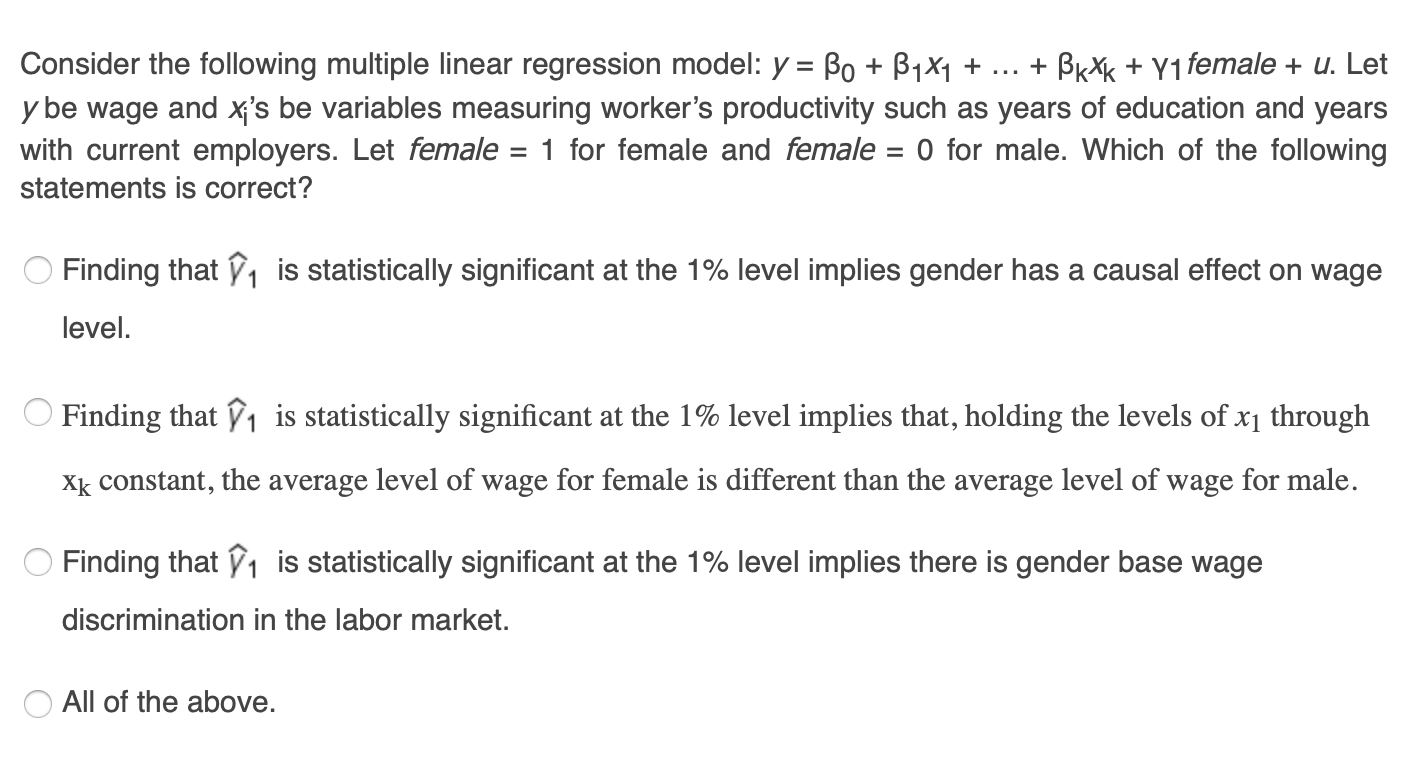 Solved Consider The Following Multiple Linear Regression | Chegg.com