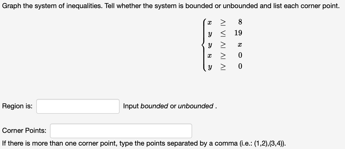 Solved Graph the system of inequalities. Tell whether the | Chegg.com