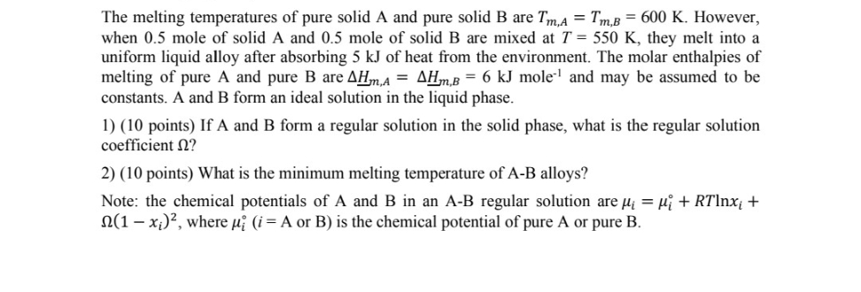 Solved The melting temperatures of ﻿pure solid A and pure | Chegg.com