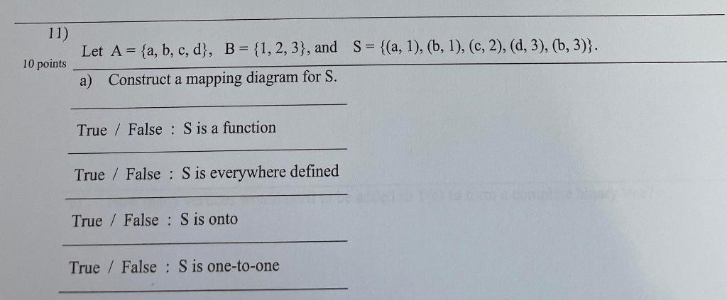 Solved 11) 10 Points Let A = {a, B, C, D}, B = {1, 2, 3), | Chegg.com