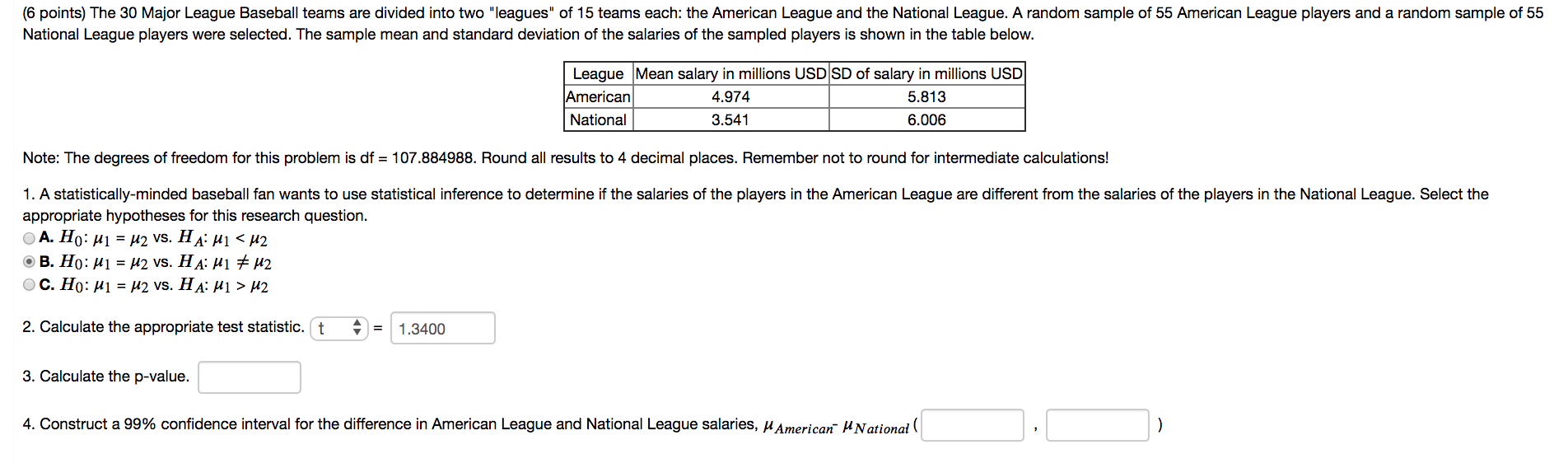Solved (6 points) The 30 Major League Baseball teams are | Chegg.com