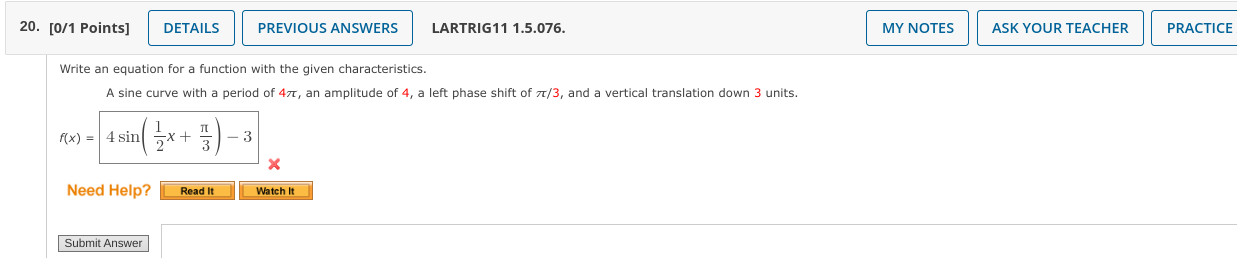 Solved Write an equation for a function with the given | Chegg.com