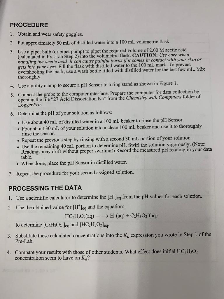 Solved Acid Dissociation Constant, Ka Instructions The