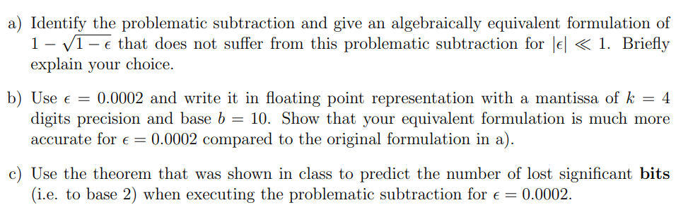 Solved a) Identify the problematic subtraction and give an | Chegg.com