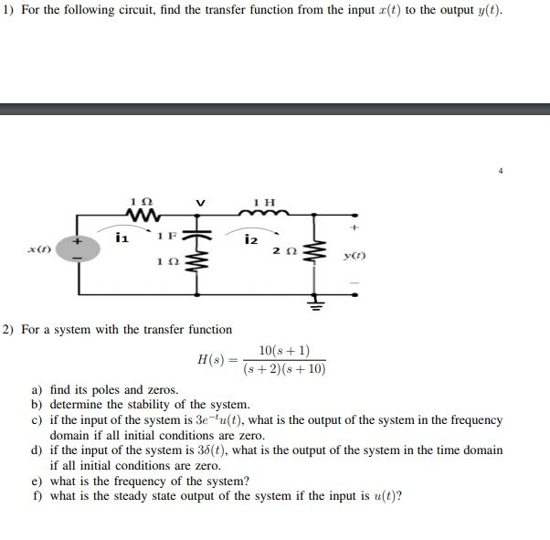 Solved 1) For the following circuit, find the transfer | Chegg.com