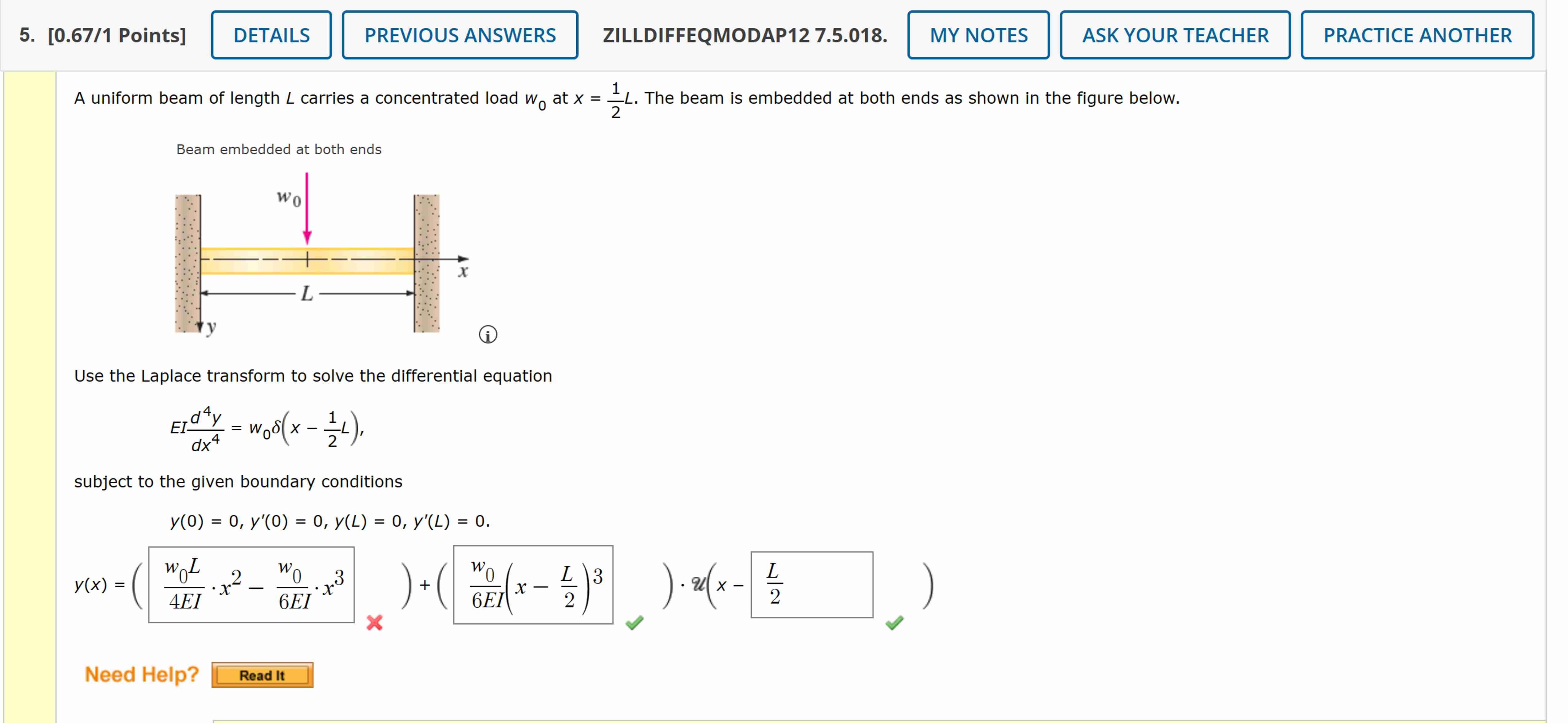 Solved A Uniform Beam Of Length L ﻿carries A Concentrated | Chegg.com