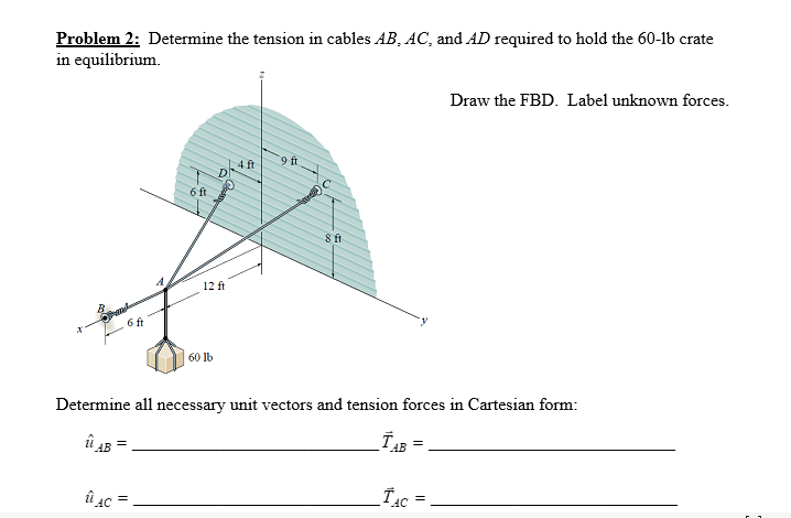 Solved Problem 2: Determine the tension in cables AB, AC, | Chegg.com