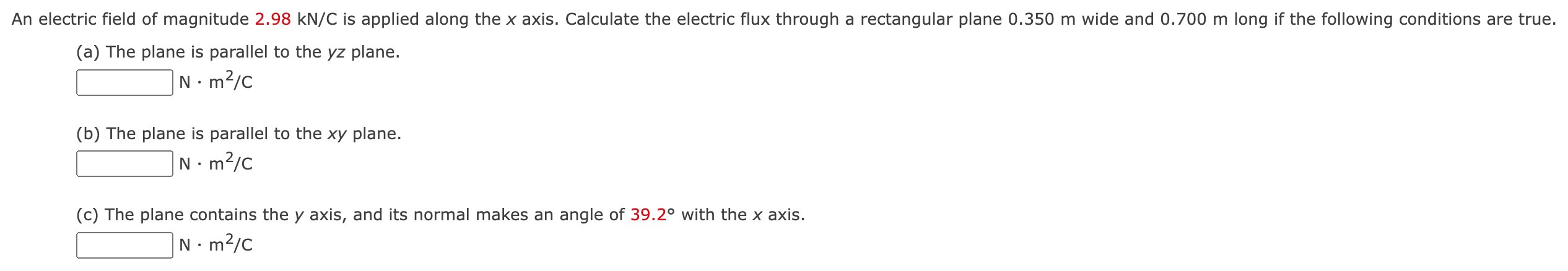 Solved (a) The plane is parallel to the yz plane. N⋅m2/C (b) | Chegg.com