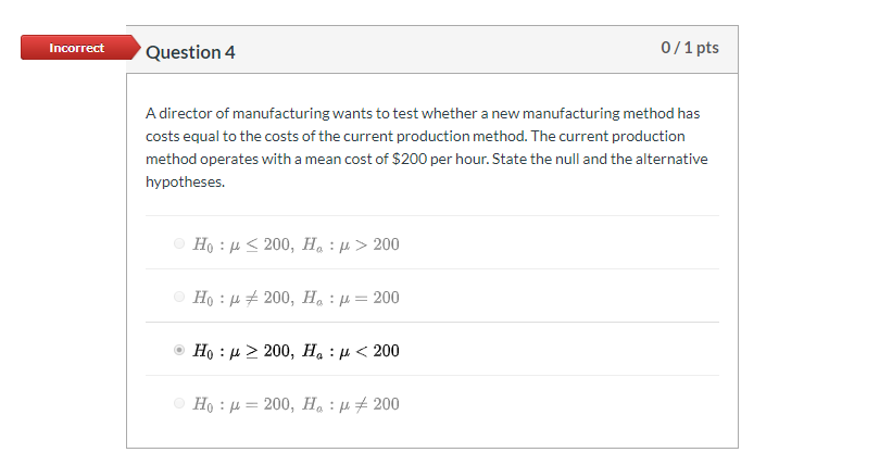 Solved Incorrect Question 4 0/1 pts A director of | Chegg.com
