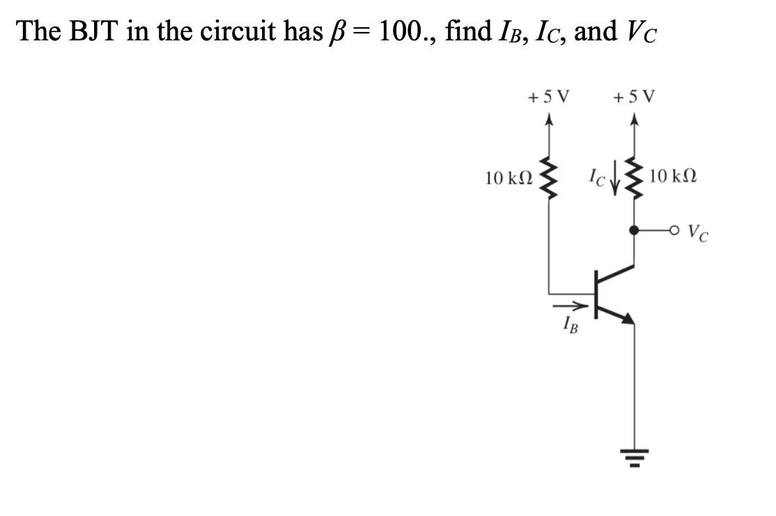 Solved The BJT in the circuit has B = 100., find Ib, Ic, and | Chegg.com