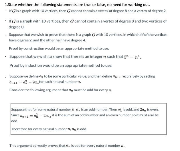 Solved 1.State whether the following statements are true or | Chegg.com