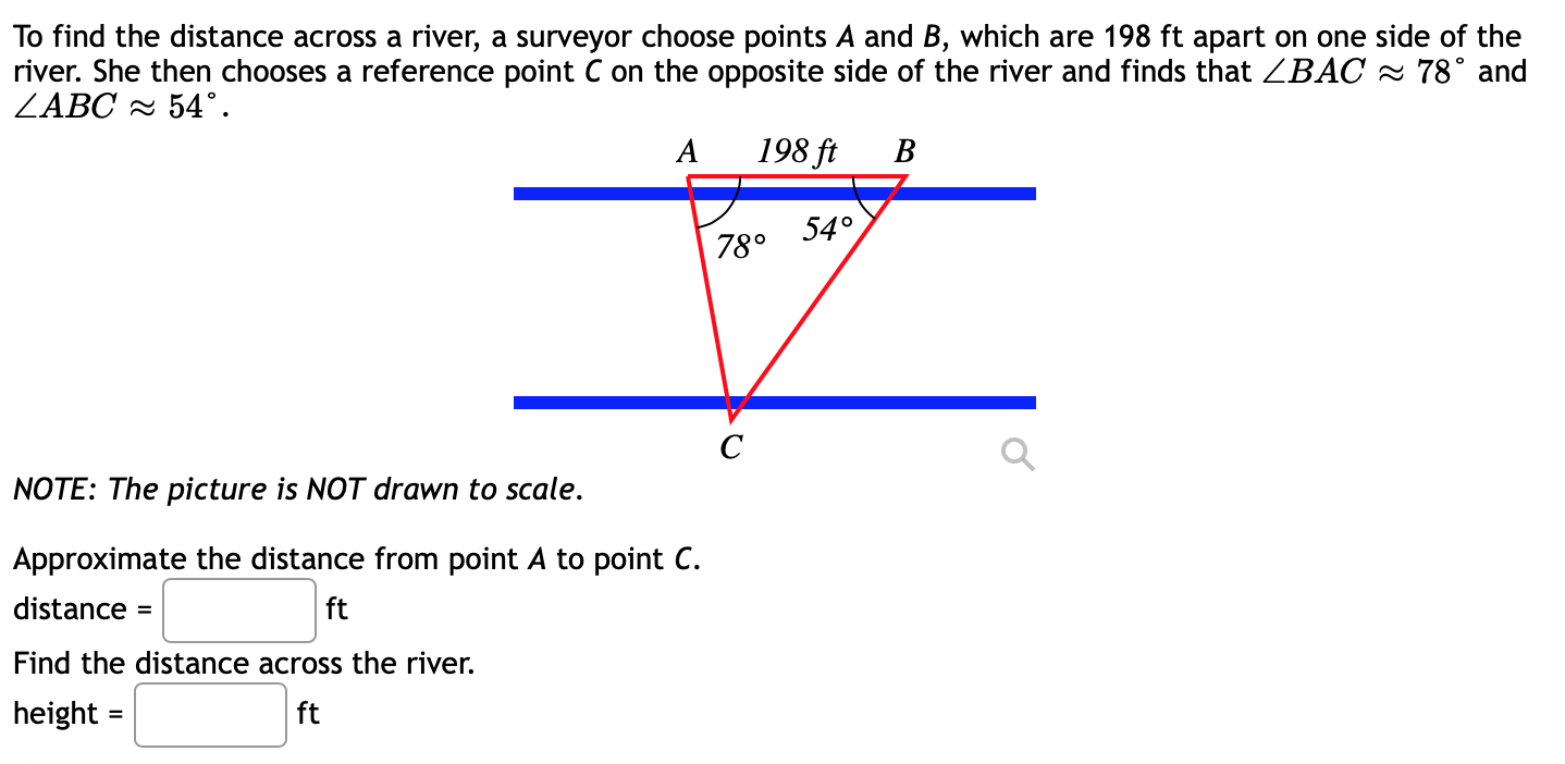 Solved To find the distance across a river, a surveyor | Chegg.com