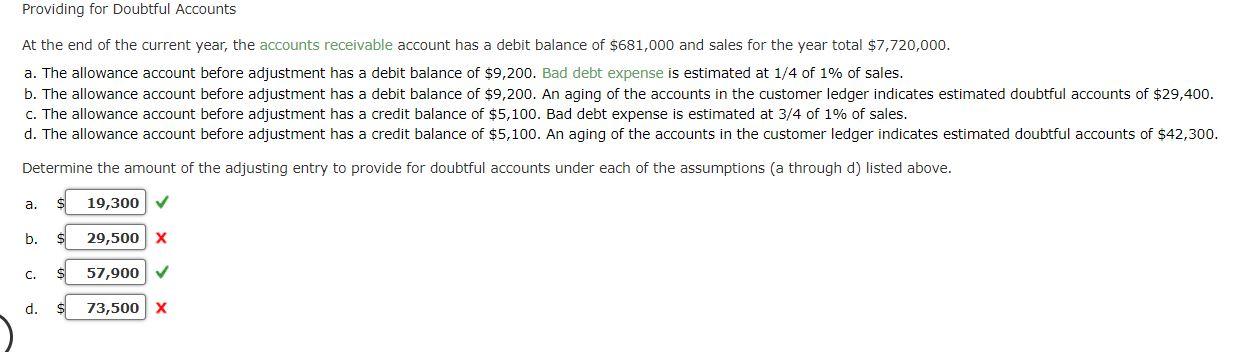 Solved Providing for Doubtful Accounts At the end of the | Chegg.com