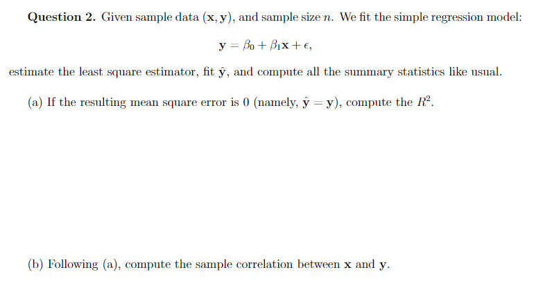 Solved Question 2 Given Sample Data X Y And Sample Si Chegg Com