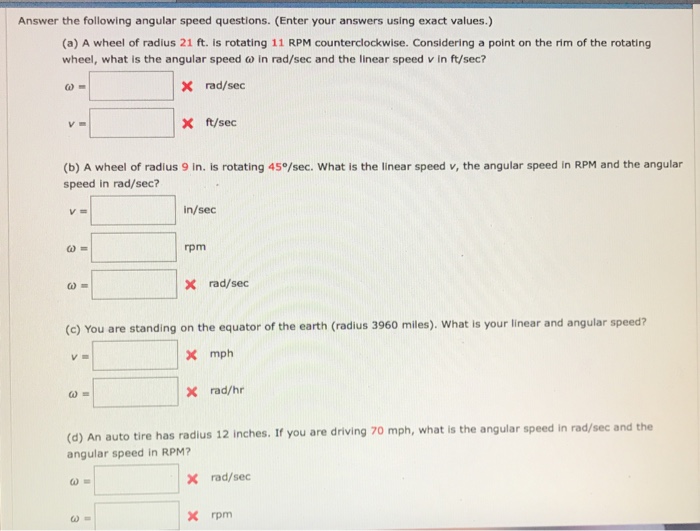 Solved Answer the following angular speed questions. (Enter | Chegg.com