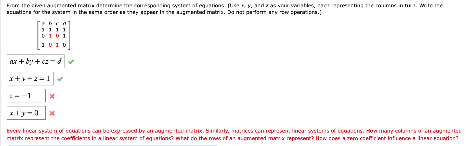 Solved From the given augmented matrix determine the Chegg