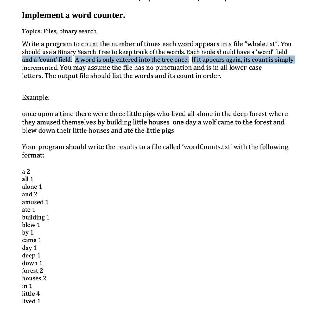 Implement a word counter. Topics: Files, binary | Chegg.com