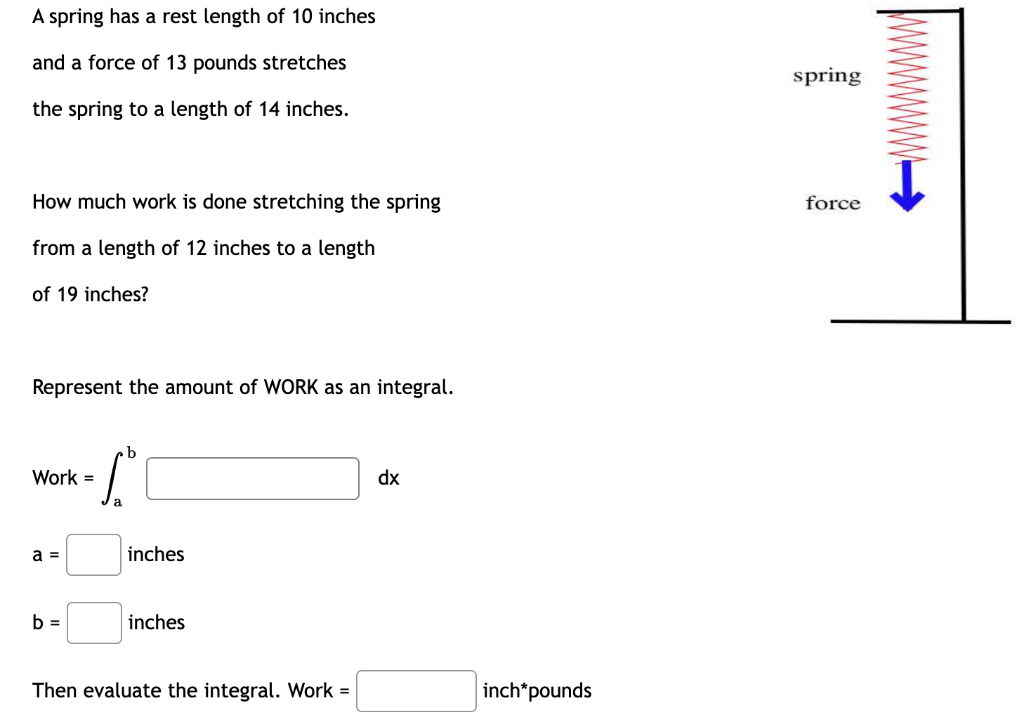 Solved A spring has a rest length of 10 inches and a force | Chegg.com
