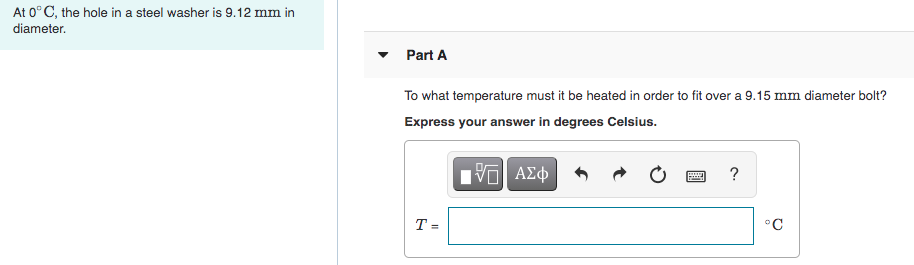 Solved At 0°C, the hole in a steel washer is 9.12 mm in | Chegg.com