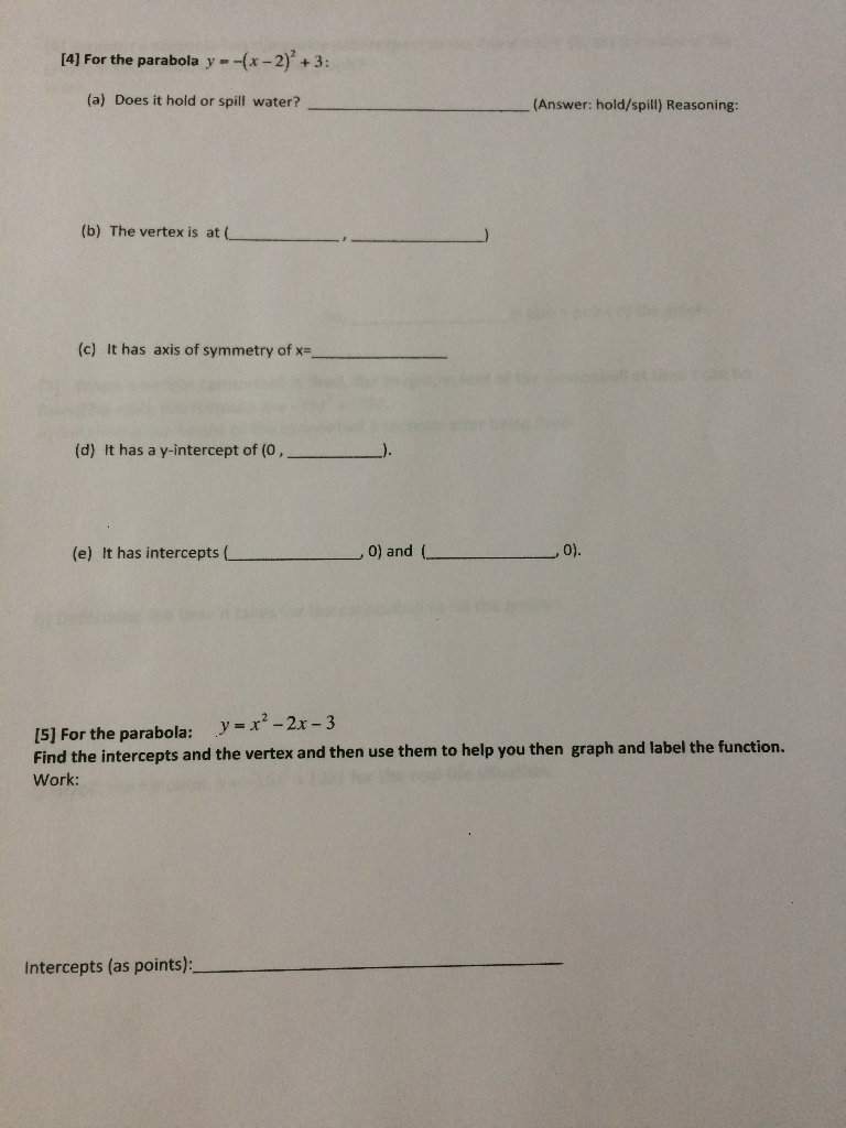 Solved 4 For The Parabola Y X 2 3 A Does It H Chegg Com