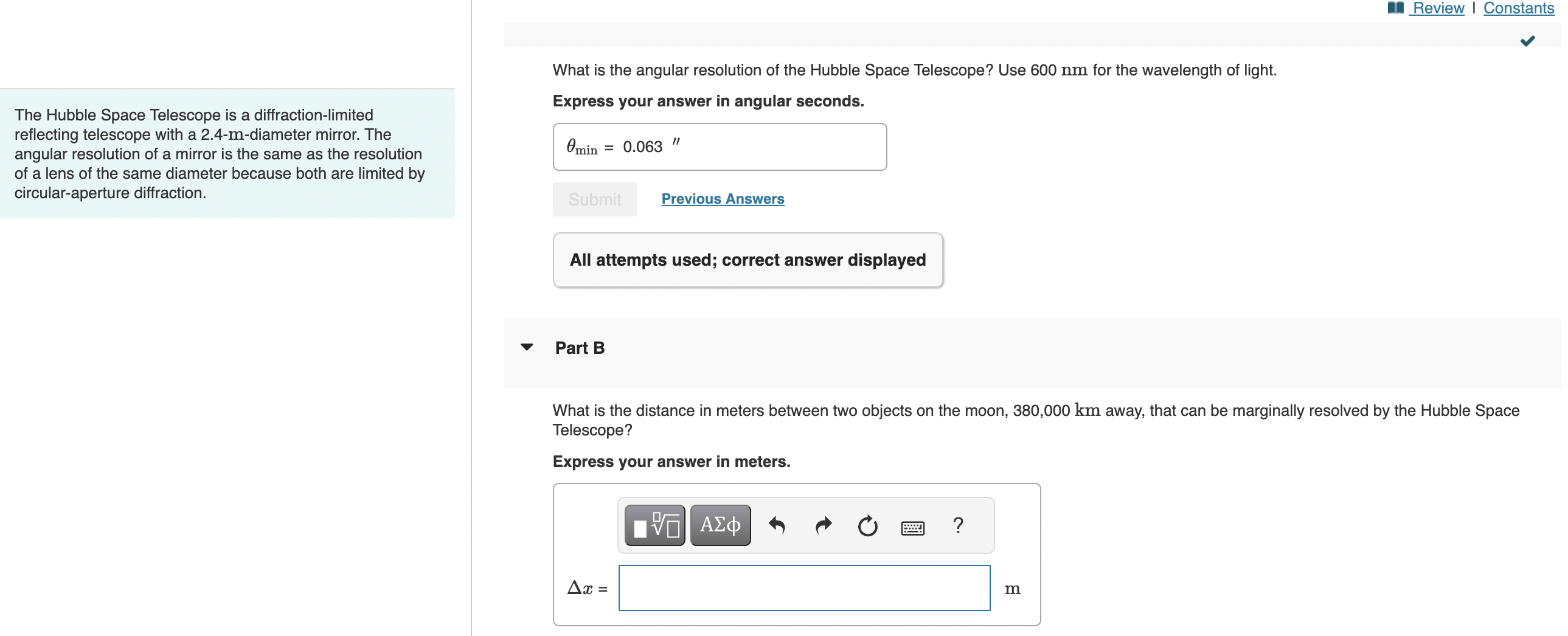 Solved What is the angular resolution of the Hubble Space