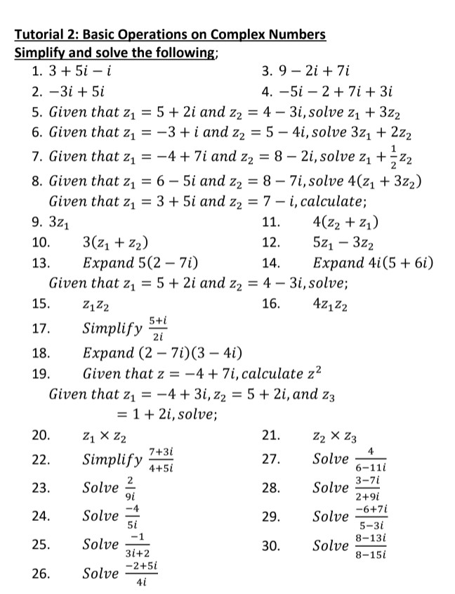 Algebra 2 23a Complex Numbers