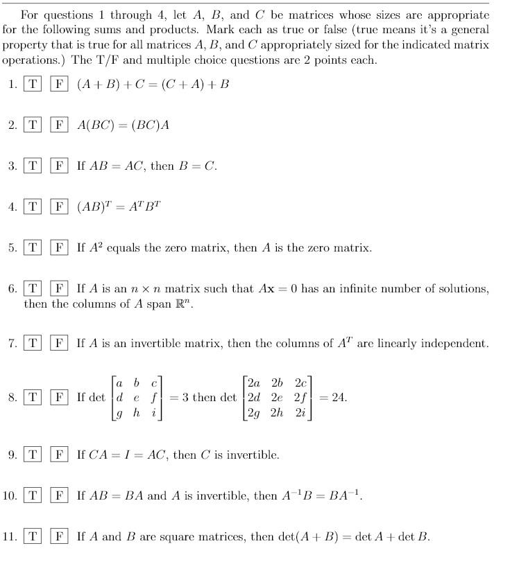 Solved For questions 1 through 4, let A, B, and C be | Chegg.com